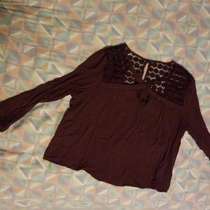 Plum blouse with lace trim